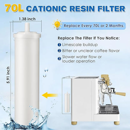 70L Cationic Resin Filter Compatible with LELIT PLA930M Espresso Machines, Upgraded Cationic Water Softeners for Tank, Removes Calcium & Magnesium, Releases Sodium, Prevents Limescale, White