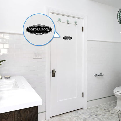 Powder Room Sign Sticker for Business and Home，Self-adhesive Cute Powder Room Door Decor，Waterproof Guest Bathroom Decals for House，Office，Shop