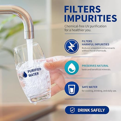 Whole House UV Water Filter System 55W 120V, 12GPM High Flow Whole Home Water Purifier with 1” MNPT Ports Equipped with Intelligent Water Flow Switch, +1 Extra Bulb