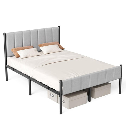 VASAGLE Full Bed Frame with Upholstered Headboard, Steel, Footboard