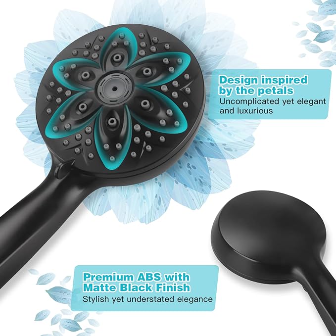 JDO Shower Head with Handheld, High Pressure Handheld 6 Settings, Detachable Shower Head Set with Stainless Steel Hose and Shower Bracket (Matte Black)