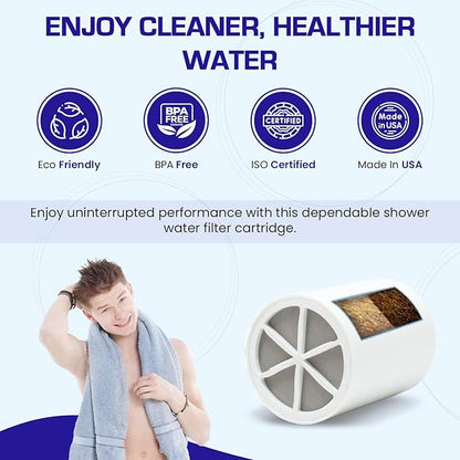 Crystal Quest Shower Filter Replacement Cartridge - Removes Chlorine and Contaminants for Cleaner Water - Durable BPA-Free - Built in the USA - Fits Crystal Quest Shower Filters [Pack of 6]