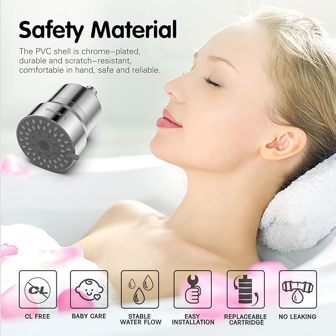 Filtered Shower Head, 2-in-1 Shower Head Filter-5 Modes High Pressure Output with 15 Stage Hard Water Shower Filter Cartridge for Remove Chlorine Heavy Metals and Other Sediments