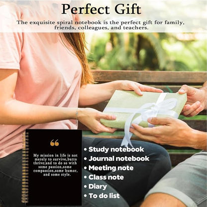Notebook with Pen Set Positive Affirmations Gifts, A5 Spiral Inspirational Journal for Women Men Kids Friends, 160 Pages College Ruled Inspirational Gifts, Unique Typography Black Diary