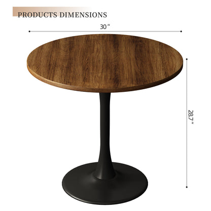 Round Dining Table 30" Circle Tulip Table with Wood Thickened Tabletop & Sturdy Metal Pedestal Mid Century Modern Farmhouse Kitchen Tables for 4 Small Places Living Room Cafe,Somber Walnut