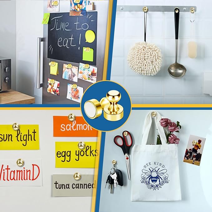 LOVIMAG Fridge Magnets 18Pcs Refrigerator Whiteboard Small Strong Magnet Classroom Kitchen Accessories Decorative Locker Set Decor Must Haves Office Calendar Refrigerador Magnetic Cute Crafts Gold