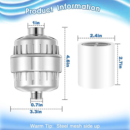 2 Pcs Shower Filter with 4 Pack 20 Stage Shower Filter Replacement, Heavy Duty Water Softener to Remove Chlorine, Fluoride, Heavy Metals, Iron, Improve Your Skin and Hair