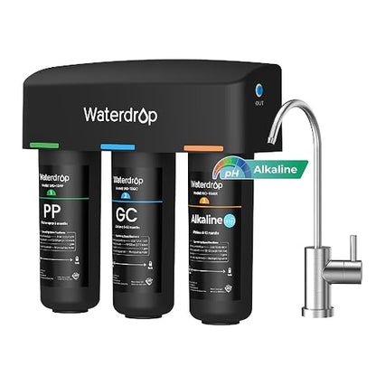 Waterdrop TSB-ALK 8 Layer Slightly Alkaline Under Sink Water Filter System | Reduces PFAS, PFOA/PFOS, Fluoride, Chlorine, Bad Taste & Odor, with Dedicated Faucet, Under Sink Water Filtration System