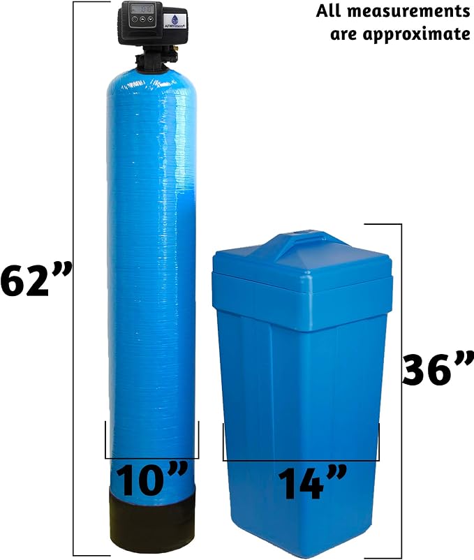 AFWFilters 1.5 Cubic Foot (48k) Whole Home Water Softener with High Capacity Resin, 1" Plastic MNPT Connection, and Blue Tanks