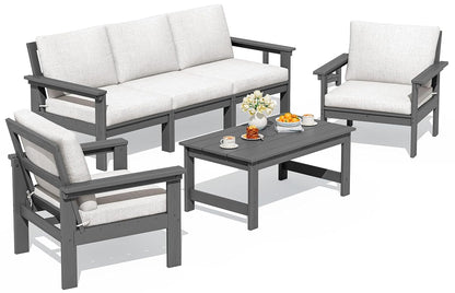 HDPE Outdoor Patio Furniture Set with Coffee Table - Modern/Contemporary