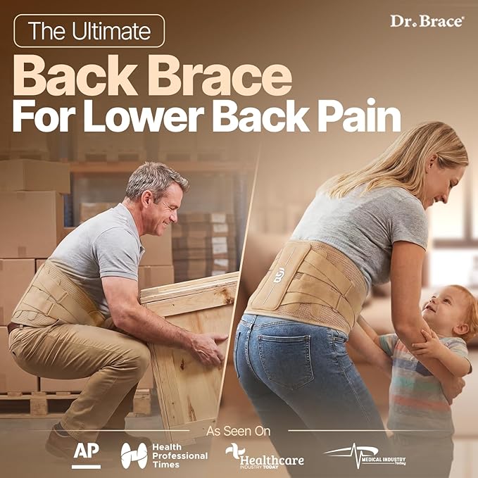 DR. BRACE® Lower Back Brace for Men & Women for Lower Back Pain Relief, Revolutionary Versatile Splints System & Removable Lumbar Pad, Adjustable & Breathable Back Support Brace (47.2-53.1″)