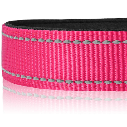 Reflective Dog Collar, Soft Neoprene Padded, Metal D-Ring, Nylon Pet Collar Adjustable for Small Dogs, Hotpink, S