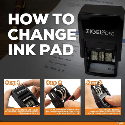 ZIGEL D50 Date Stamp with Posted - Self Inking Date Stamp - Black