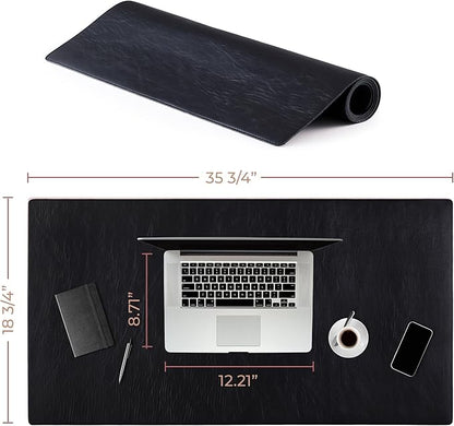 Node Leather - Genuine Leather Desk Pad - Executive Real Leather Desk Mat - Rustic Black (18.75" x 35.75")