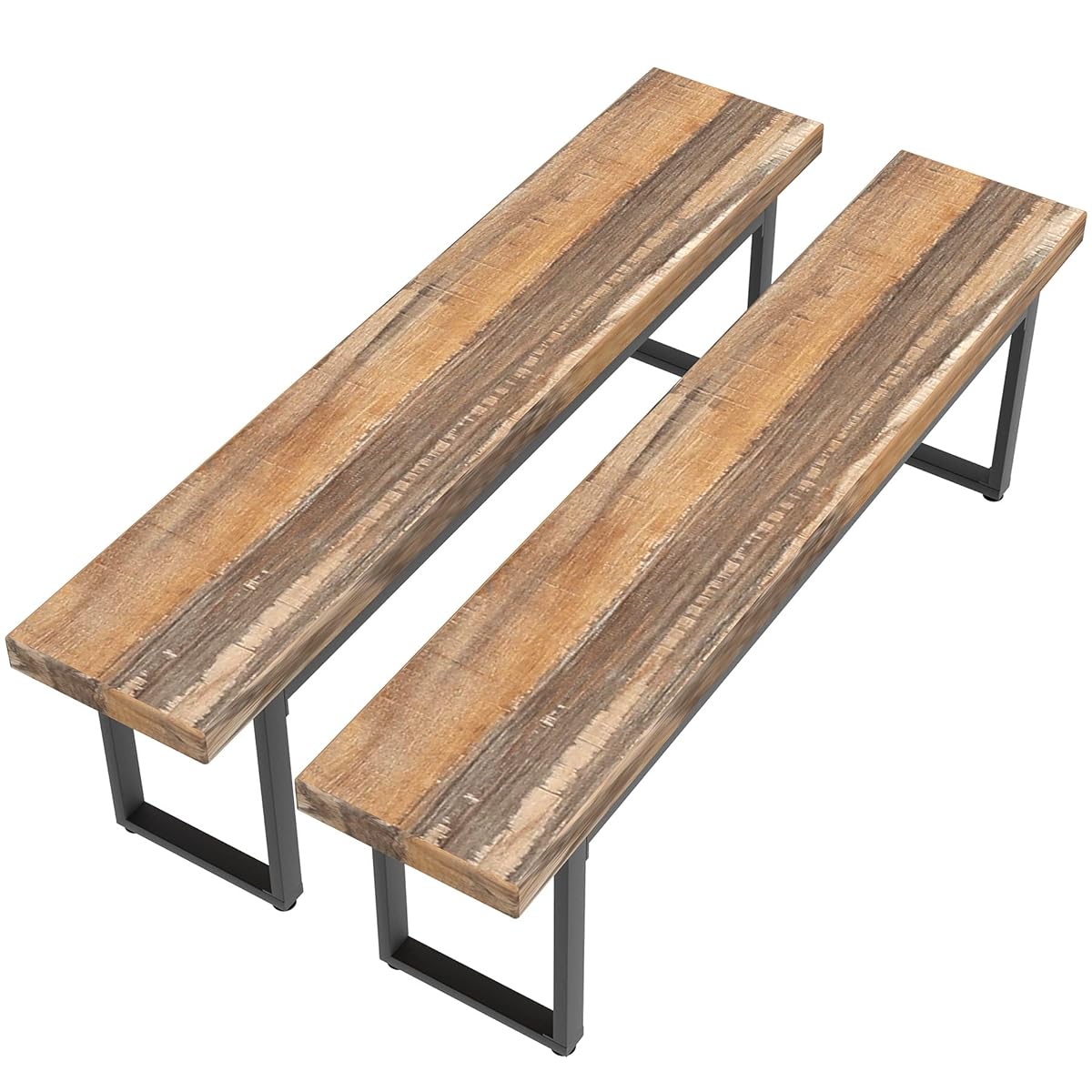 59" Farmhouse Dining Bench Pair 2, Wooden Bench Seat Kitchen Table, Brown