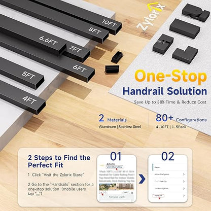 36" Modular 12-16FT Black T304 Cable Railing Post Kit, Complete Cable Railing System with 4 Level Posts & 177ft 1/8" Wire Rope(No Handrail), Adjustable Length Easy DIY for Decks/Porch