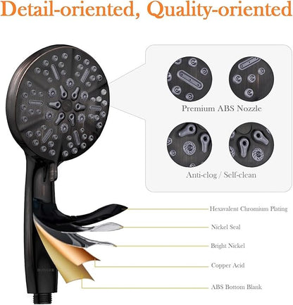 ORB High Pressure Shower Head with Handheld - Multifunctional High Flow Rain Showerhead with Extra 60" Long Hose and Adjustable Overhead Holder - Es la mejor regaderas para ducha (Oil Rubbed Bronze)