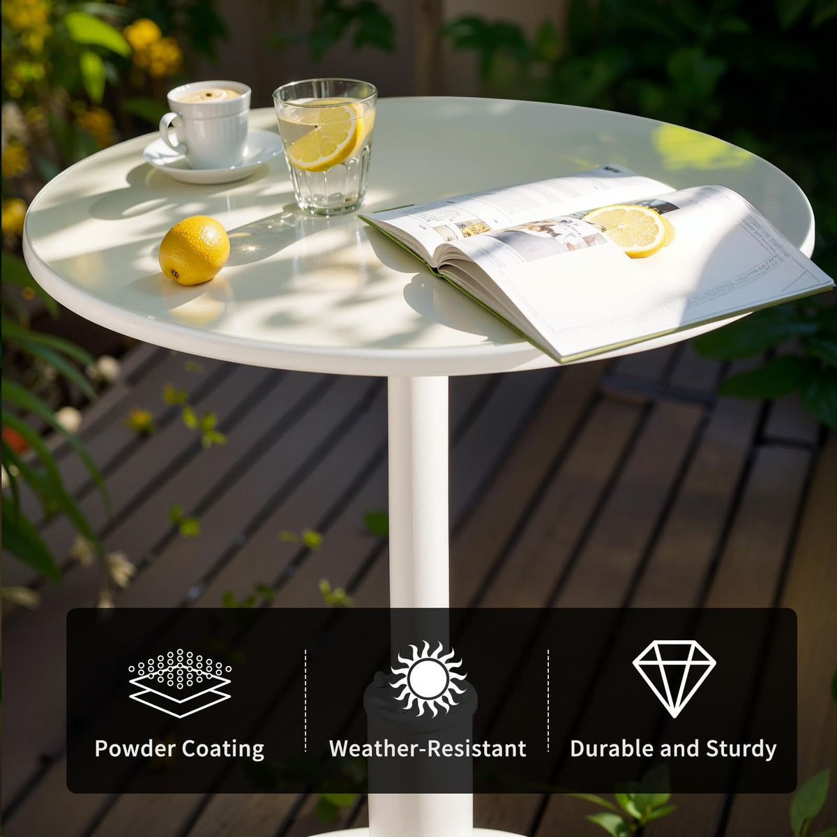 42" Tall Modern Industrial Bar Table-23.6" Dia Round Metal Top Standing Pub Cocktail Bistro Table-Indoor Outdoor Patio-Commercial Grade, Heavy Duty (White)