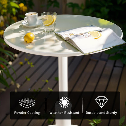 42" Tall Modern Industrial Bar Table-23.6" Dia Round Metal Top Standing Pub Cocktail Bistro Table-Indoor Outdoor Patio-Commercial Grade, Heavy Duty (White)