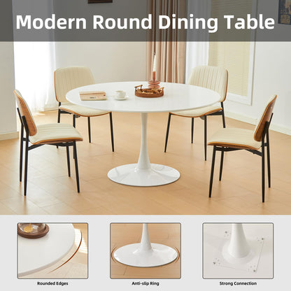 43.5" Tulip Table, Round Dining Table with Thickened Tabletop & Metal Pedestal, Mid Century Modern Bistro Circle Table for Kitchen, Small Places, Living Room, Cafe (White)