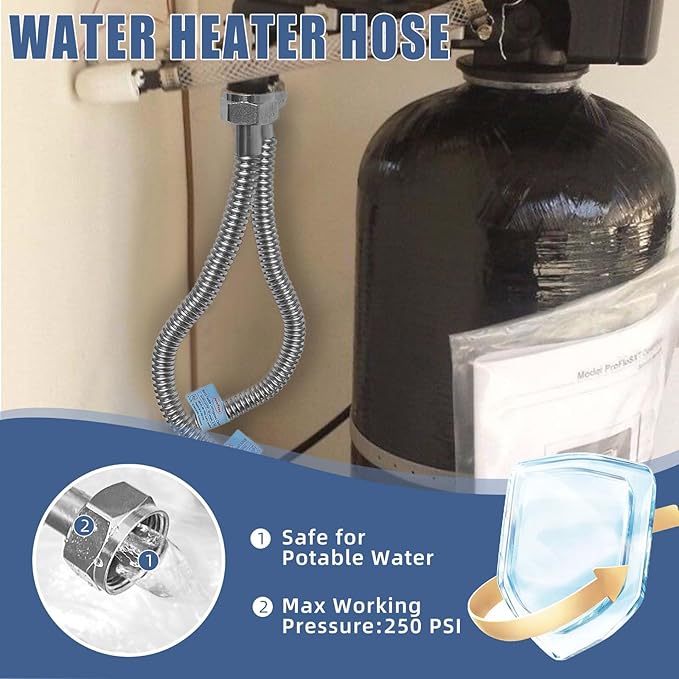 2 PACK,36 inch Length Hot Water Heater Hose 1"FIP x 1" FIP Water Line,Stainless Steel Flexible Corrugated Water Heater Connector, 1 Inch Water Softener Flex Pipe Hose (0.7"ID)