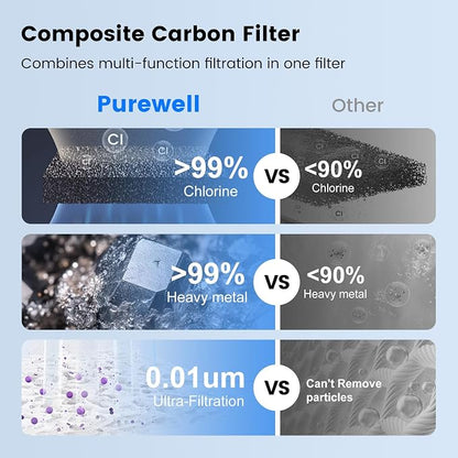 Purewell 5-Stage Composite Carbon Filter for Alkaline & PFAS Reduction, 2X Thickened Walls, Up to 20,000 Gallons, Compatible with Berlky, ProOne & Purewell Gravity Systems (2 Pack, SS Series, PF-6-PH)