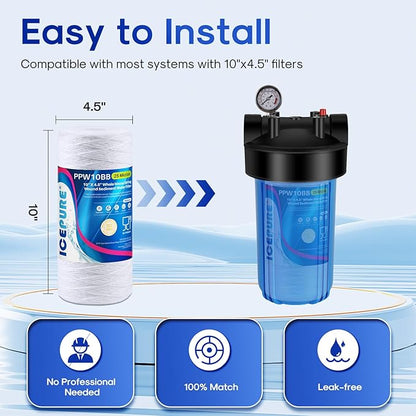 ICEPURE 25 Micron 10”x4.5'' Whole House Sediment String Wound Water Filter Replacement filter for 84637, WPX5BB97P, PC10, 355214-45, 355215-45, WP10BB97P, WP5BB97P, 3PACK