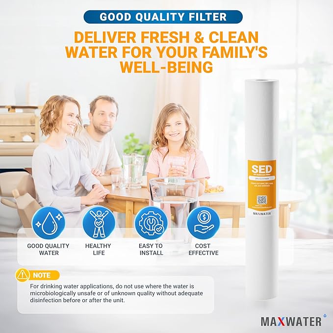 Max Water Slim Blue 5 Micron 20 inch x 2.5 inch Whole House Melt-Blown Polypropylene Sediment Water Filter Replacement Cartridge (Pack of 2)