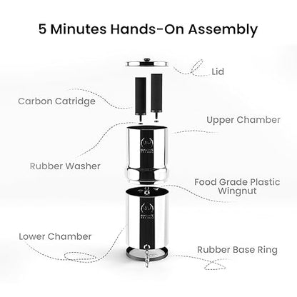 Phoenix Gravity - 4.25 G Gravity Water Filter System AISI 304 Stainless Steel Gravity Fed Water Filter System NSF/ANSI 42 & 372 Certified 2 Carbon Filter Elements & Free Stainless Steel Water Spigot