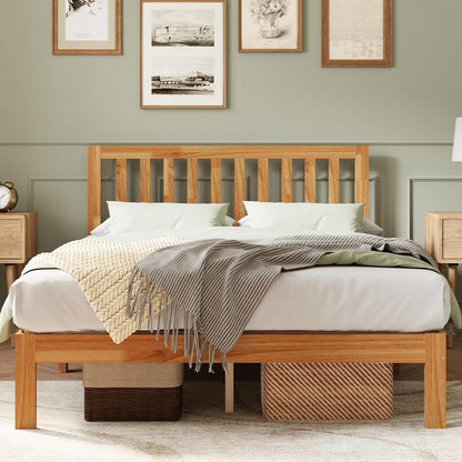 Full Size Bed Frame Wood Full Bed Frame with Headboard, Full Size Bed Frame with Headboard Solid Wood Bed Frame Foundation with 8.5 Inch Space Underneath, No Box Spring Needed, Easy Assembly