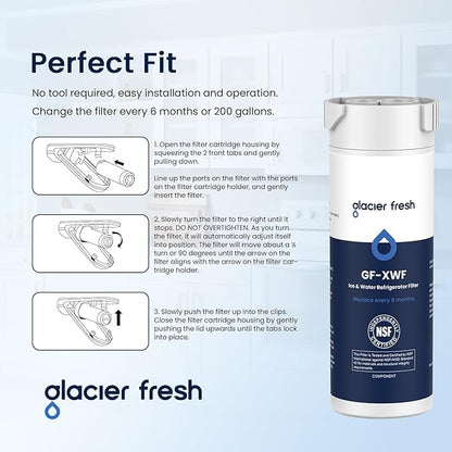 GLACIER FRESH XWF Replacement for GE XWF Refrigerator Water Filter Pack of 4 (Not XWFE)