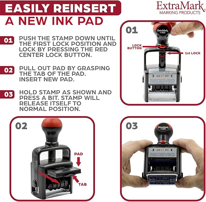 Heavy Duty Style Office Date Stamp with Completed - Self Inking Dater - Style C - Blue & Red Ink Color