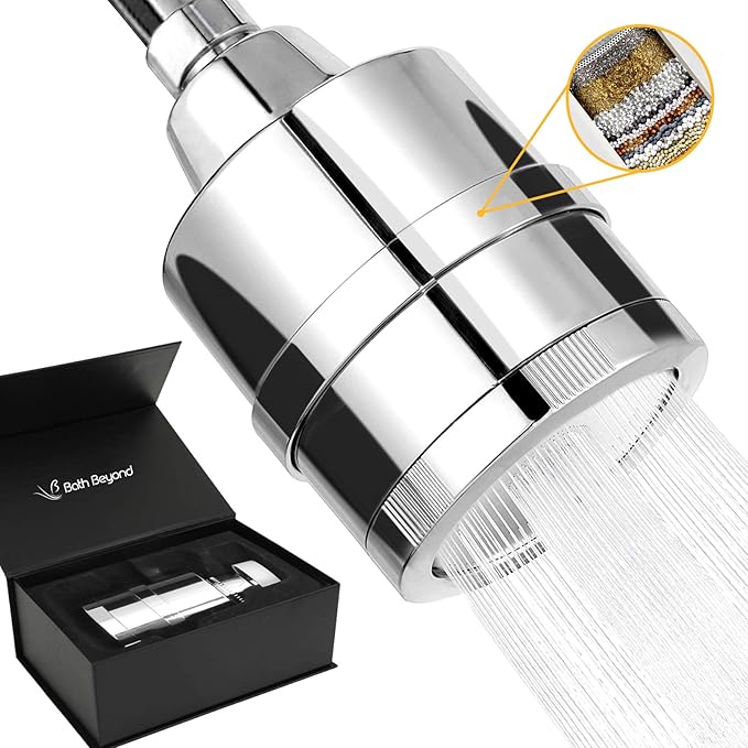 BathBeyond Filtered Shower Head, hower Filter Head 2-in-1 Vitamin C 15 Stage High Output Water Filter with Cartridge for Hard Water Remove Chlorine and Harmful Substances (Chrome)