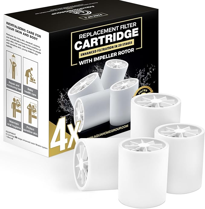 AquaHomeGroup 20-Stage Premium Shower Filter Replacement Cartridge with Spin Propeller 4-Pack (No Housing) - Water Filter Refill Compatible with Any Shower Filter of Similar Design 15 and 20 Stages