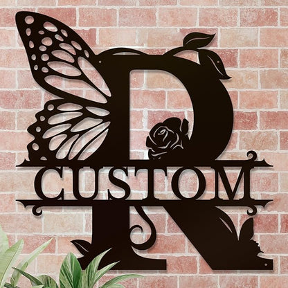 Personalized Custom Letter Name metal Signs,Custom Black Letter Monogram Wall Art Decor,Metal Signs Plaques Outdoor wall Decorative Signage (R)