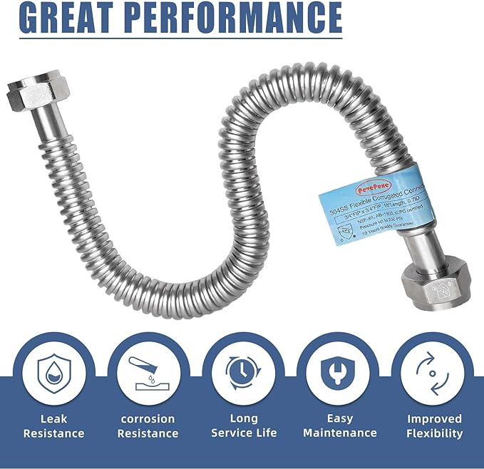 2 PACK,36 inch Length Hot Water Heater Hose 1"FIP x 1" FIP Water Line,Stainless Steel Flexible Corrugated Water Heater Connector, 1 Inch Water Softener Flex Pipe Hose (0.7"ID)