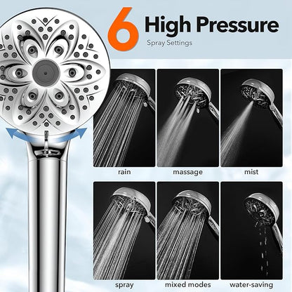 6-Setting Filtered Handheld Shower Head, JDO High Pressure Shower Head with Replaceable Filter Cartridge 4.7 Inch Detachable Showerhead for Chlorine Hard Water Removal 59 Inch Stainless Steel Hose