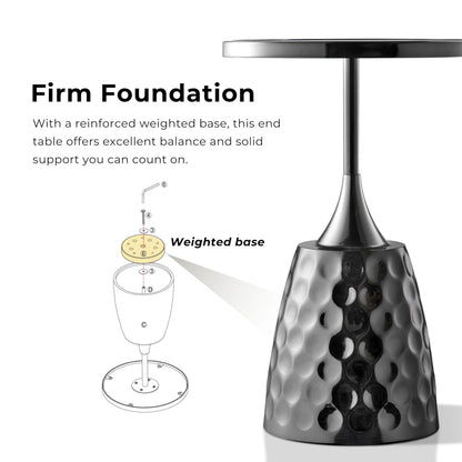 Modern 24" Tall Round End Table with Printed Tabletop and Iron Metal Base, Accent Furniture, Pedestal Stand for Living Room, Home Office, Black with Geometric Floral