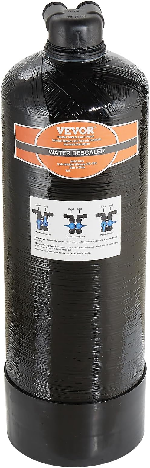 VEVOR Whole House Salt Free Descaler, Water Filter for City Water, 600,000 Gallon Whole House Water Descaler for All Kinds of Plumbing Pipes, 1" NPT & 3/4" NPT, for 2-3 Person Family