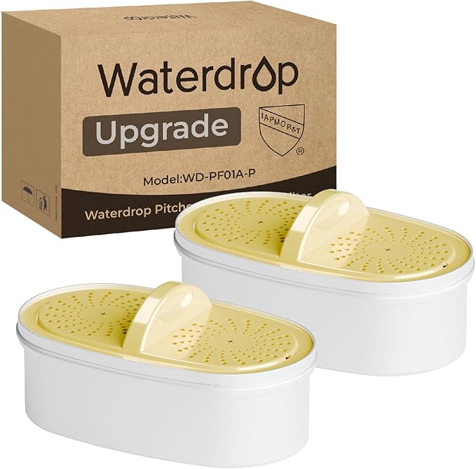 [Original] Waterdrop PF01A-P Upgrade NSF 53 & 42 & 372 Certified Filter | Replacement for Waterdrop Pitcher and Dispenser, Reduces Lead, PFAS, PFOA/PFOS, Chlorine, Cadmium, Copper, Mercury, 2 Pack