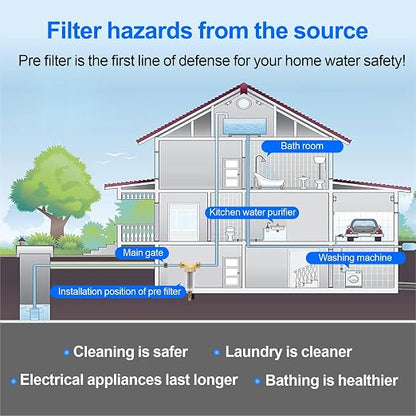 Whole House Water Filter, 40-50 Micron Spin Down Sediment Prefilter System, 1" MNPT + 3/4" FNPT,BPA-Free Lead-Free Heavy Duty Brass