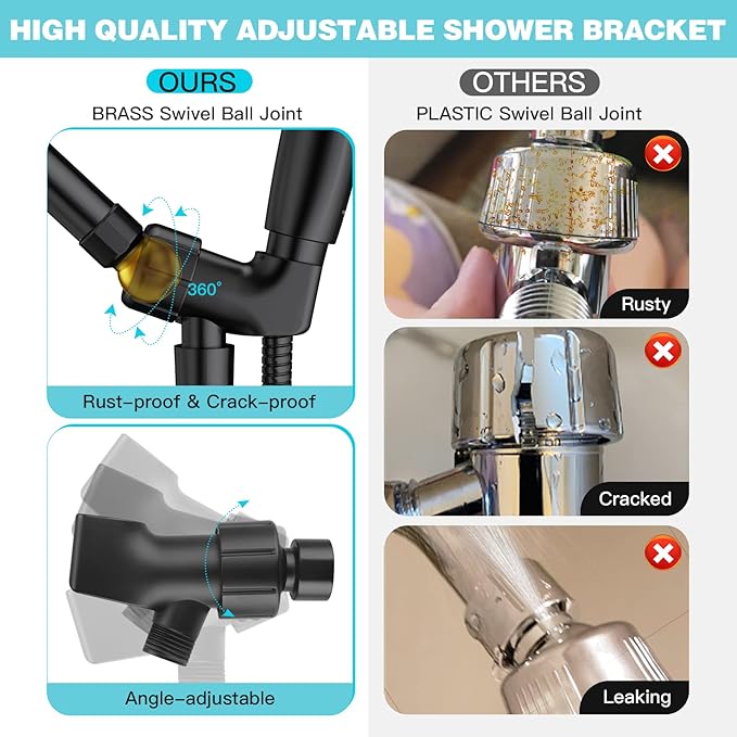 JDO Shower Head with Handheld, High Pressure Handheld 6 Settings, Detachable Shower Head Set with Stainless Steel Hose and Shower Bracket (Matte Black)