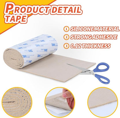 VOCOMO Felt Furniture Pads, Heavy Duty Felts Strip Roll with Adhesive Backing Felt Pads Furniture Feet Cuttable Felts Tape for Protecting Hardwood Floors(5 x 120 x 0.12 Inch, White)