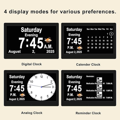 SSYA Dementia Clocks with Day and Date for Seniors,13 Alarms Custom Reminders, Extra Large Digital Calendar Clock for Elderly. (Black)