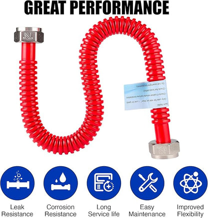 2Pack, Upgrade Hot & Cold Water Heater Hose 3/4" FIP x 3/4"FIP x 24" Length, Flexible Stainless Steel Corrugated Water Line Connector- Red & Blue