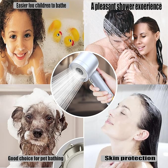 High Pressure Shower Head with Handheld, with Pause Switch 4 Spray Modes Water Saving Showerhead,Showerhead Set with Hose, Bracket and Cotton Filter, (blue)