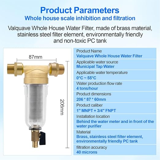 Whole House Water Filter, 40-50 Micron Spin Down Sediment Prefilter System, 1" MNPT + 3/4" FNPT,BPA-Free Lead-Free Heavy Duty Brass