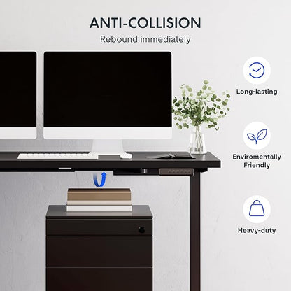 FLEXISPOT L Shaped Standing Desk, 63 x 55 Inch Electric Height Adjustable Corner Desk, Sit Stand Computer Workstation, Preset Controller, Home Office, Black Frame with Black Top, Black Drawer