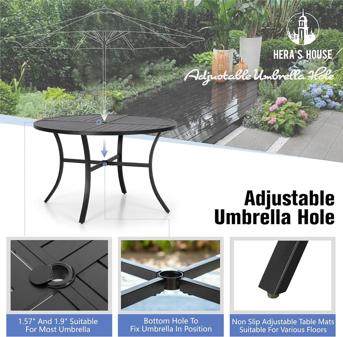 5 Pieces Patio Dining Set, 4 x Woven Rattan Dining Chairs with Cushions, 42" Metal Round Dining Table, Patio Table and Chairs Set for Lawn Garden Backyard Deck
