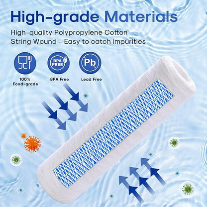 ICEPURE 10 Micron 10" x 2.5" String Wound Sediment Water Filter Cartridge for Well filter Universal Replacement for Any 10 inch RO Unit, WP-5, Aqua-Pure AP110 CFS110 Culligan P5 WFPFC4002 CW-MF, 3PACK